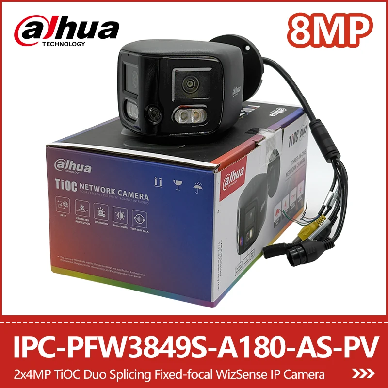 

Dahua 2x4MP 180° Panorama Bullet IP Camera IPC-PFW3849S-A180-AS-PV Two-way Talk Motion Detection Sound&Light Alarm PoE IP67
