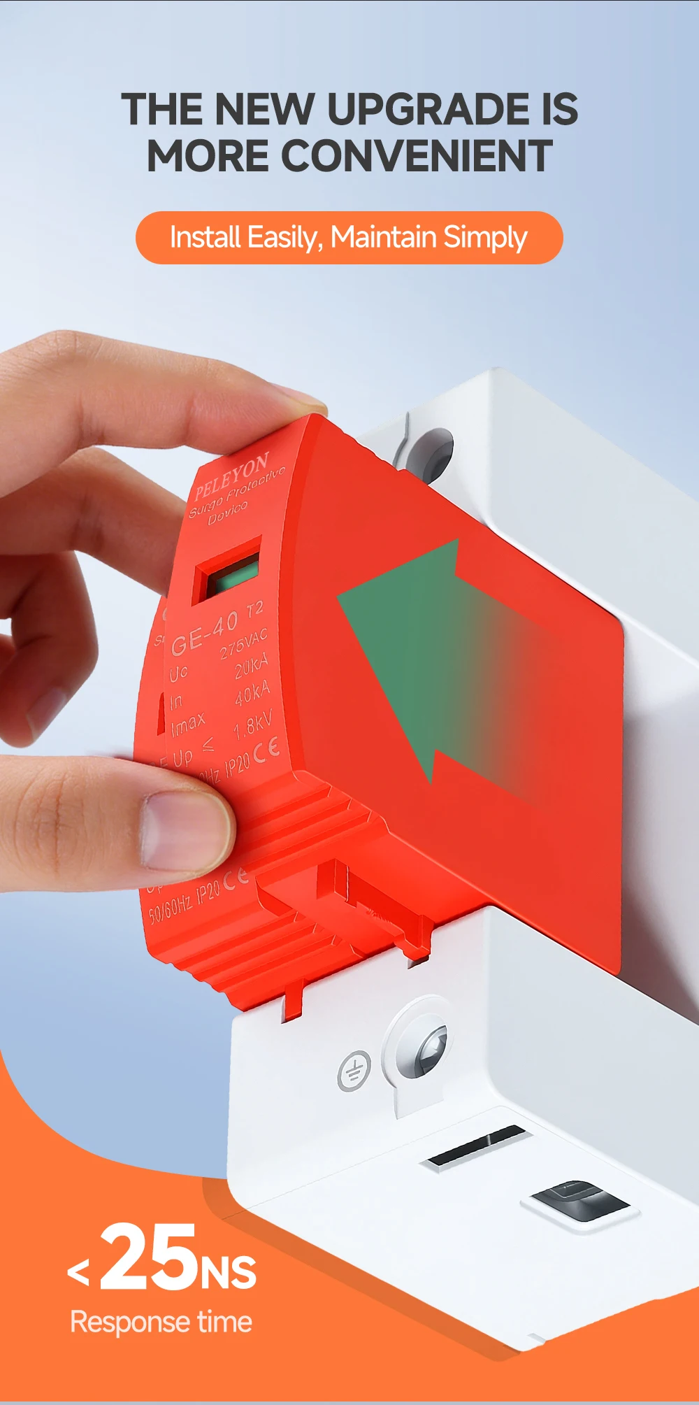 20KA~40KA 10KA~20KA 2P AC275V/AC385V Blitzschutzgerät Überspannungsschutz SPD Ableiter mit PE-Haussicherung für Elektrizität – Detail 2