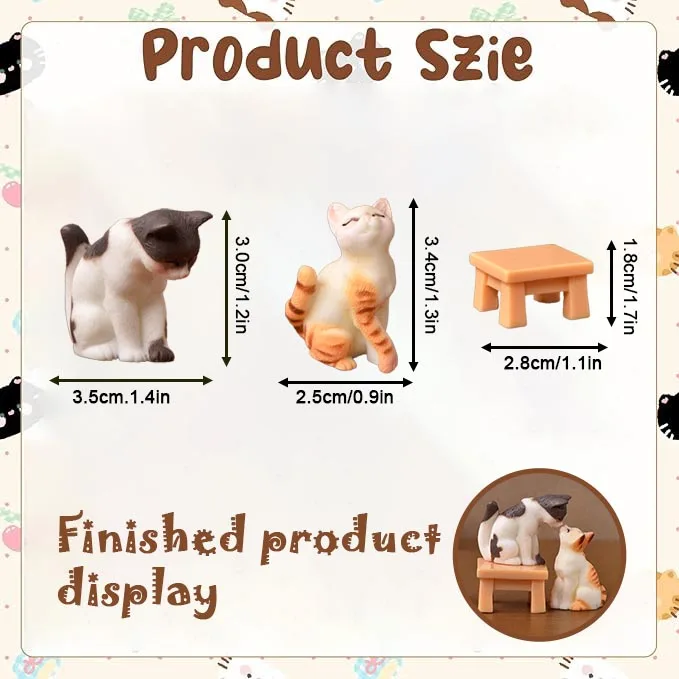 12 Stück Katzen-Kuchenornamente, niedliche Mini-Katzenfiguren aus Kunstharz, Kuchendekoration für Geburtstag, Katzen-Themenparty, DIY-Dekorationen – Detail 5