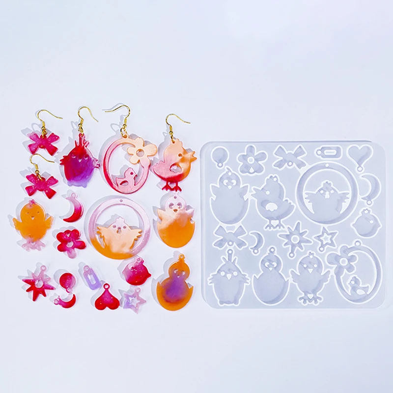 Liontin anting-anting Epoxy Resin silikon cetakan DIY bulan hewan berbentuk bunga Resin cetakan perhiasan membuat gantungan kunci liontin cetakan Kerajinan