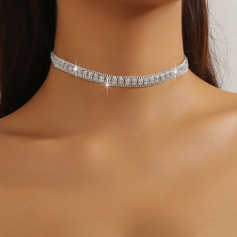 

Luxury Shiny Rhinestone Chain Stitching Simple All-Match Necclace Online Influencer Necllace Bunch Clavicle Chain Acces