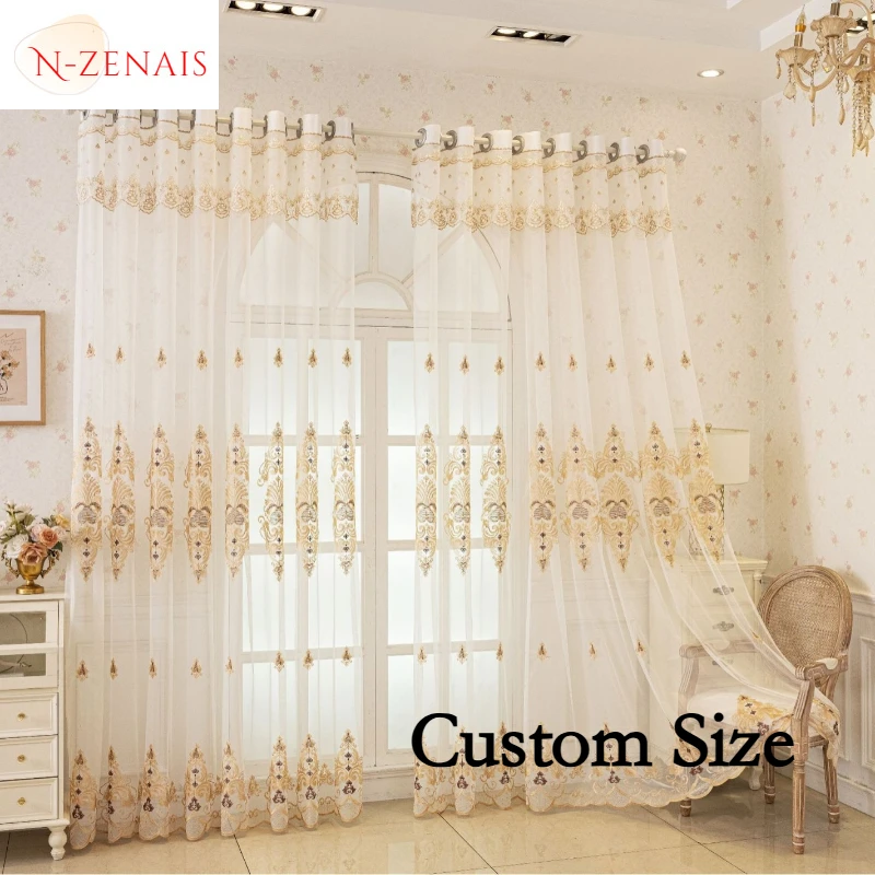 

European Style Embroidered Window Screen Custom Size Luxury Sheer Curtains for Living Dining Room Bedroom Door Elegant Fashion