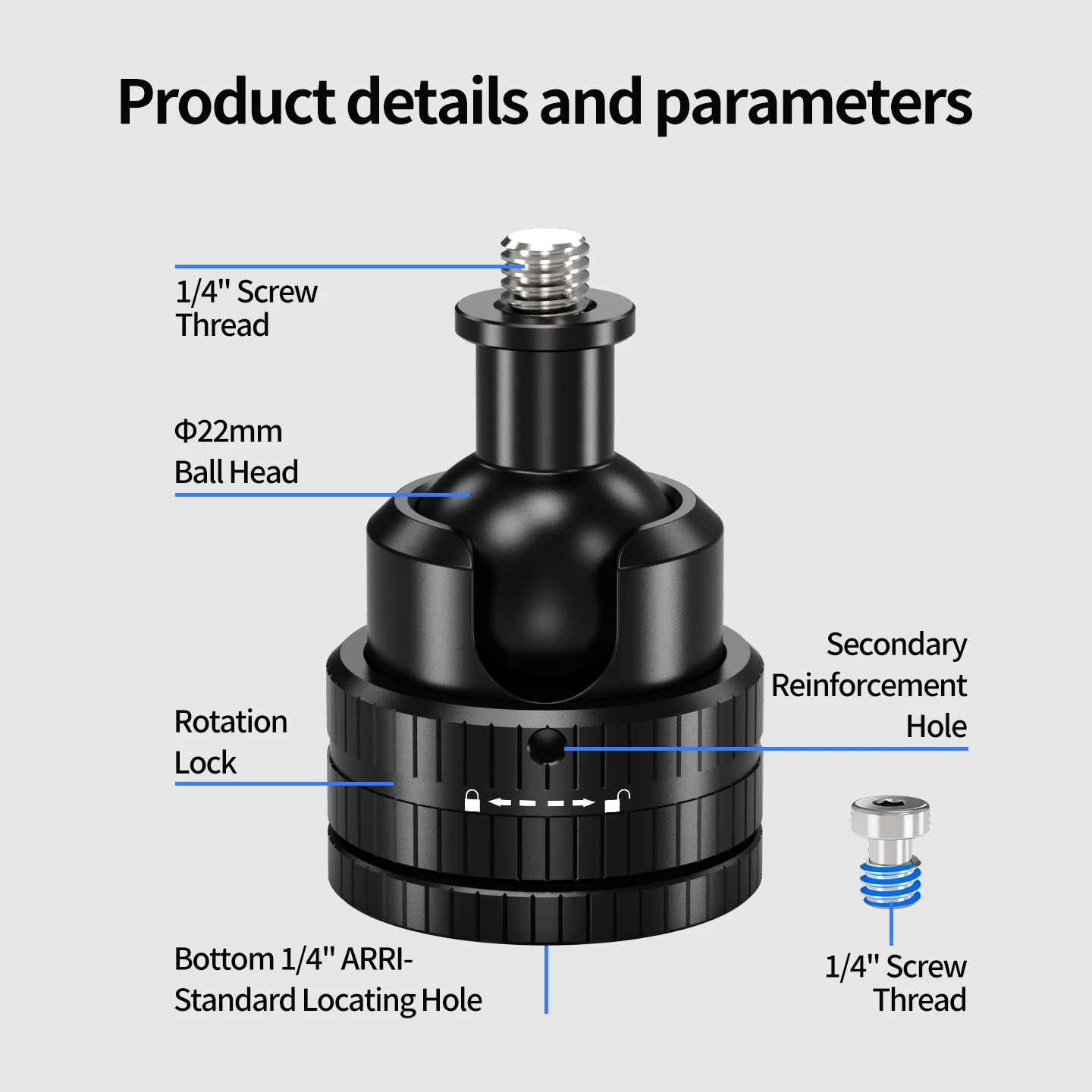 1/4 Zoll Kugelkopf Drehbare Schneckenklemme aus Aluminium 360° ° Panorama-Stativhalterung für DJI Osmo Insta360 GoPro Action-Kamera Zubehör – Detail 17