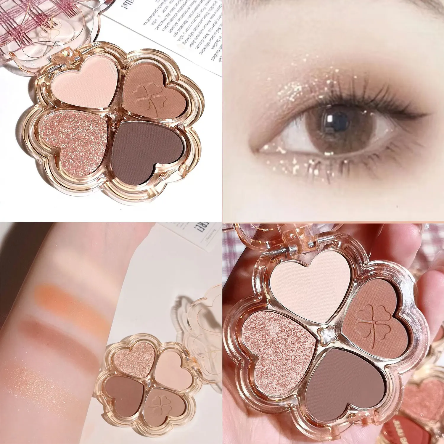 Lucky Clover Lidschatten-Palette, tägliche irdische Farbe, feiner Glitzer, perlmuttartig matt, reine Lust vierfarbige Lidschatten-Palette