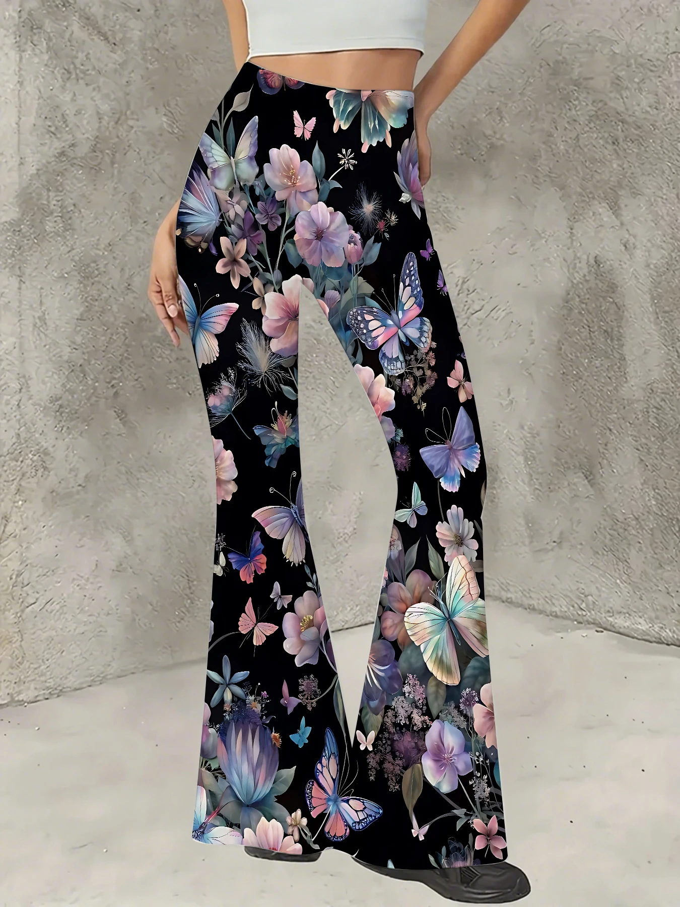 

Women's Printed Flare Pants Y2K High Waist Bell Bottom Trousers Streetwear