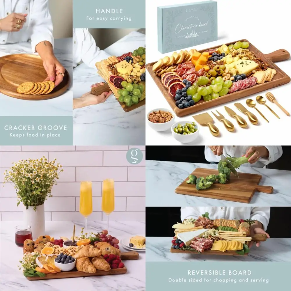 

Acacia Wood Cheese & Charcuterie Board Set - Perfect Housewarming, Wedding, or Birthday Gift for Women