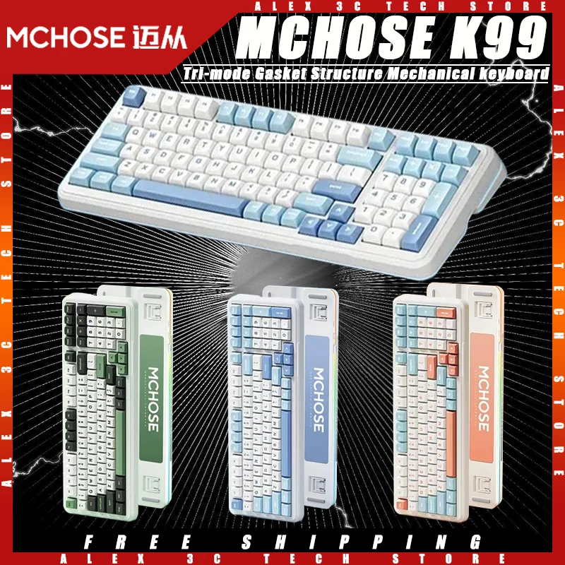 MCHOSE K99 Mechanical Keyboard Tri-mode Wireless 2.4G 99keys Gasket Structure Hot Swap Customized Gaming Keyboard Pc Accessories