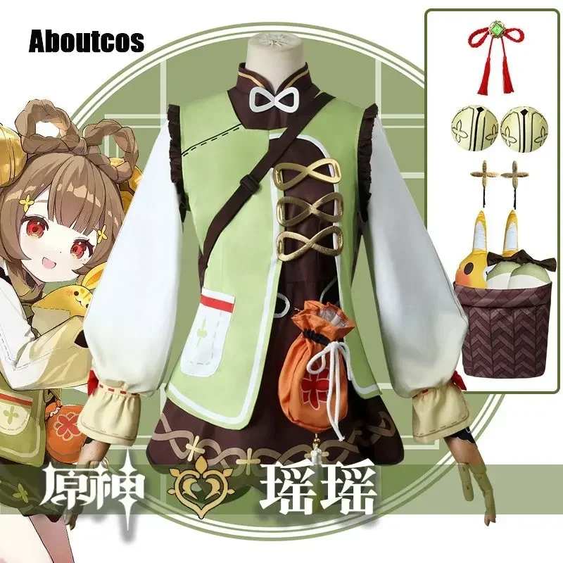 2025 New Aboutcos Game Genshin Impact YaoYao Cosplay Costume Women Cute Lolita Dress Lovely Uniform Yao Anime Suit Hal X155