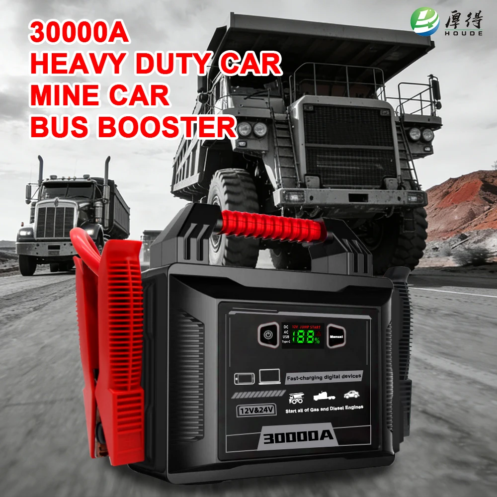 12-24-Volt Commercial 30000A Portable Battery Booster Lithium Semi Truck Car Jump Starter with Air Compressor Tire Inflator