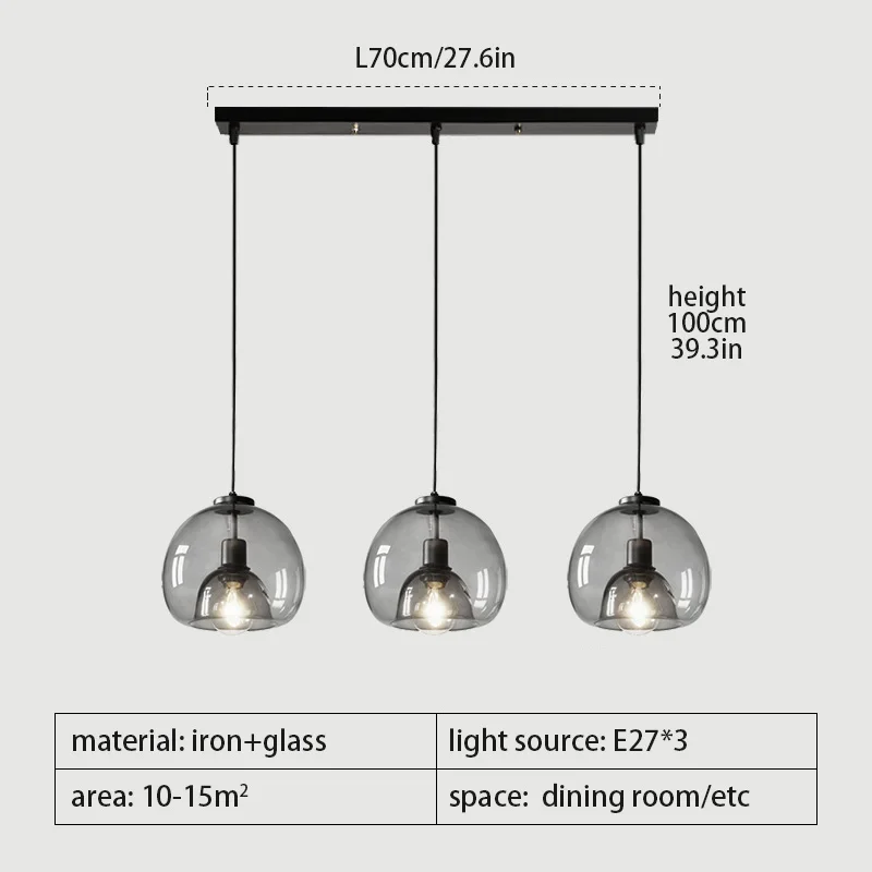 Imagem -04 - Lustre de Teto Led de Vidro Pingente Preto para Sala de Estar Mesa de Jantar Cozinha Quarto Arte Cinza Moderna Luz Suspensa E27