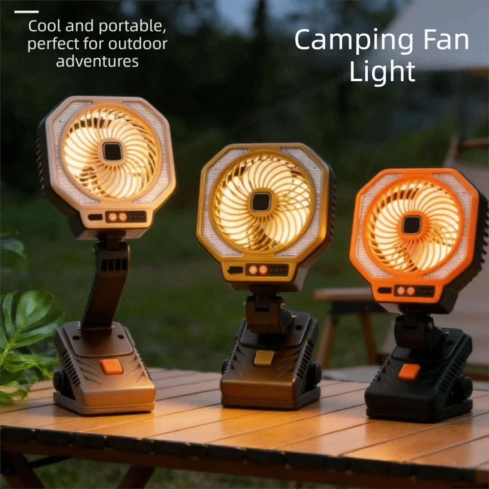 3-Speed Adjustable Camping Fan With Clamp Foldable Design Rechargeable Fan Lamp Usb Charging Multifunctional Fan Camping Use