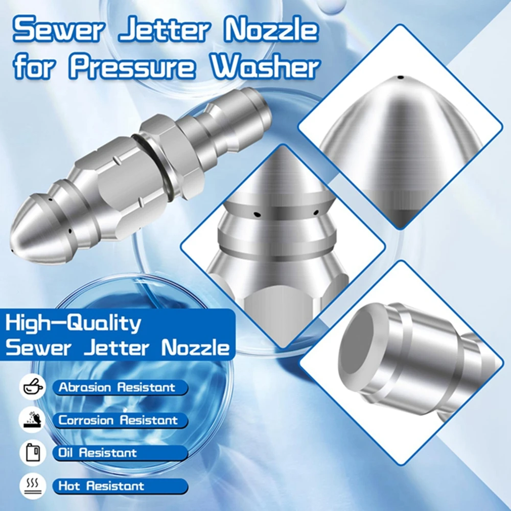 Sewer Jet Nozzle Kit Stainless Steel Sewer Jetter 1/4 Quick Connect for Pressure Washer Drain Sewer Cleaning Tool  Pipe System