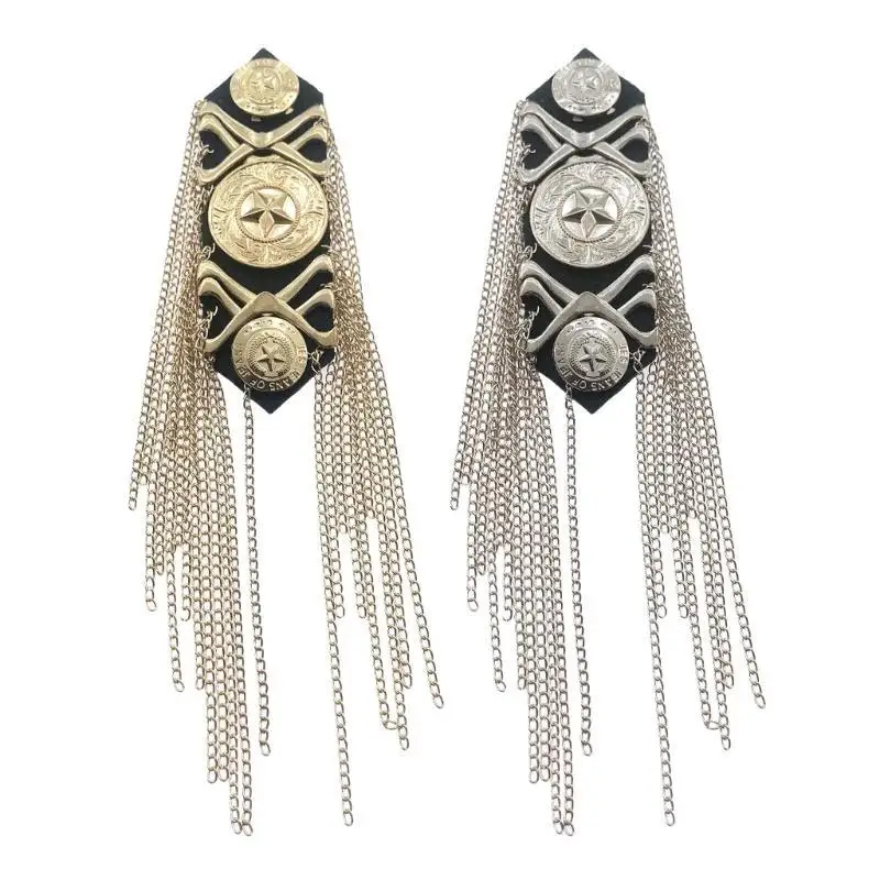 

652F Vintage Tassels Chain Shoulder Epaulettes with Embossed Star for Casual and Formal Outfit Stage Show Suit Shoulder Badge