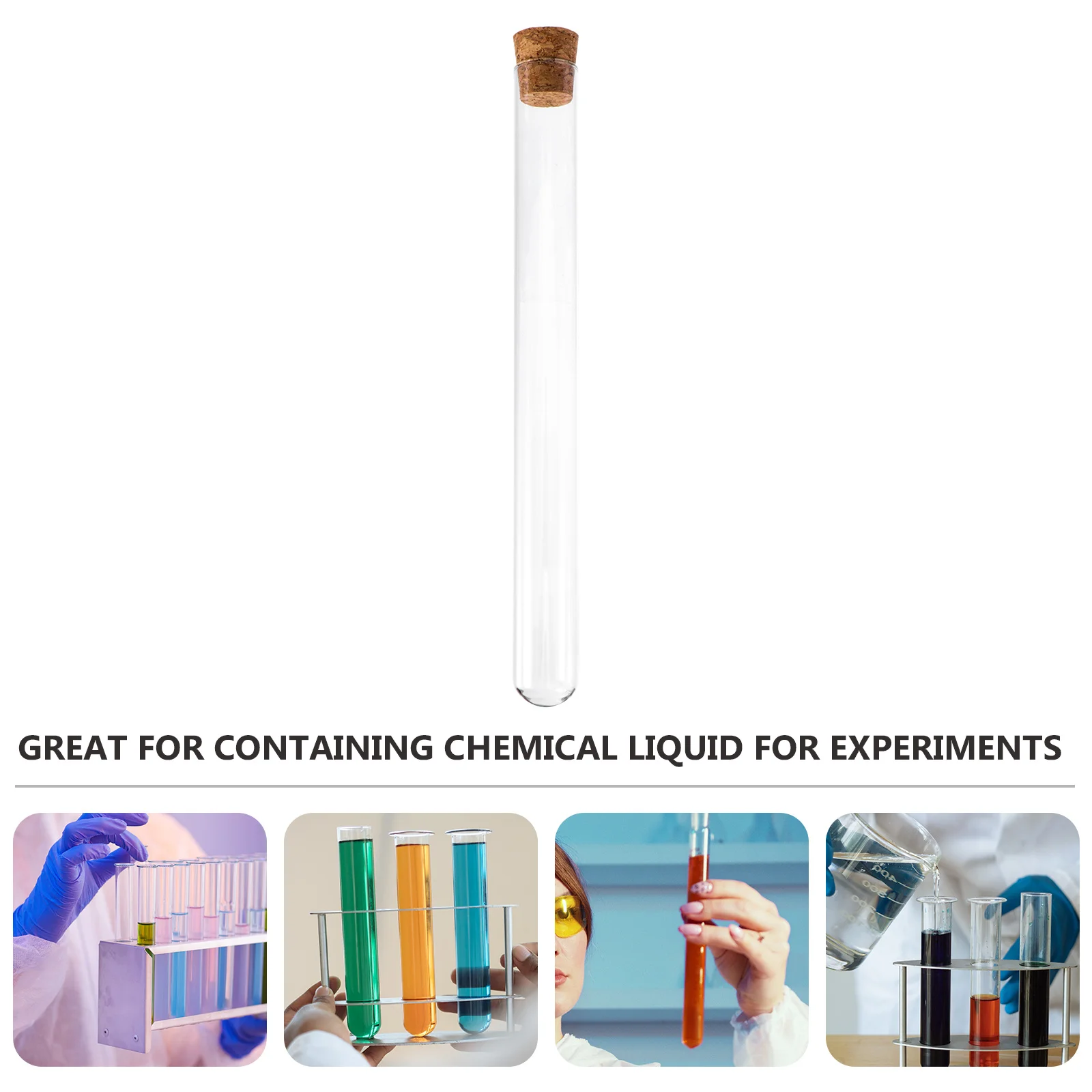 4Pcs Glass Test Tubes Clear Flat Round Bottom with Cork Stopper for Science Experiments Liquid Storage Compact Travel