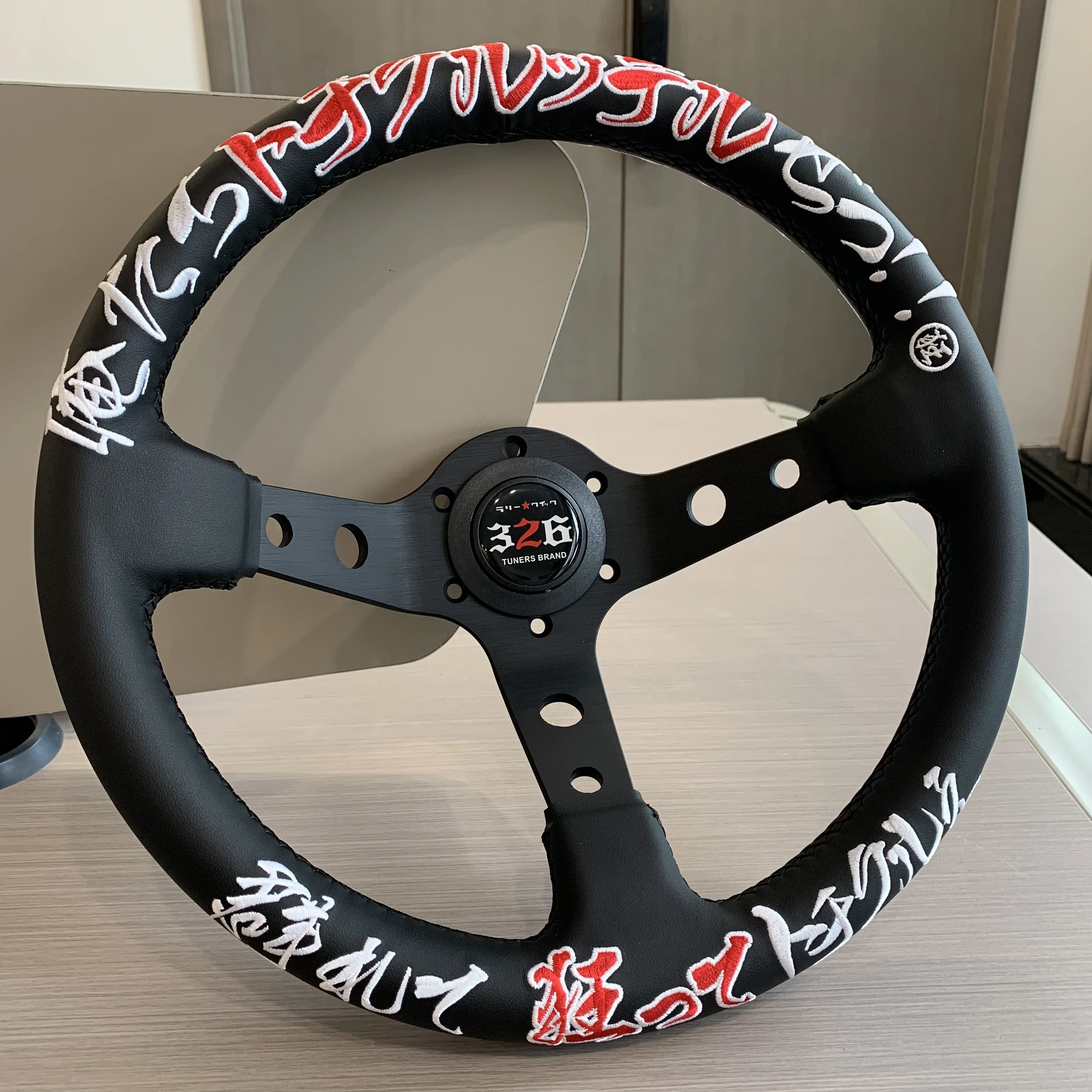 High Quality Embroidery 326POWER 330mm 90mm Deep Steering Rally Quick Steering wheel