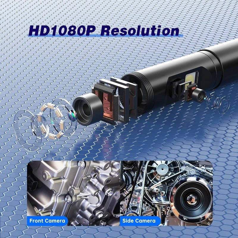 360° Auto Rotation Industrial Endoscope Camera 4.5\'\' IPS Screen Dual Lens 360 Degree Steering Inspection Borescope 9 LEDs 32GB