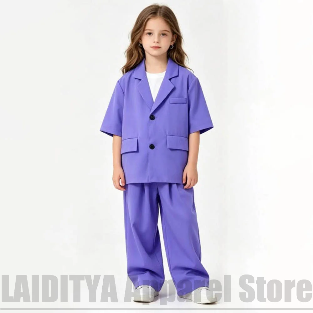Summer Kids Short Sleeve Suit Loose Boys Girls Street Style Daily Wear Chic Holiday Casual Party Photoshoot Costume 2 Piece