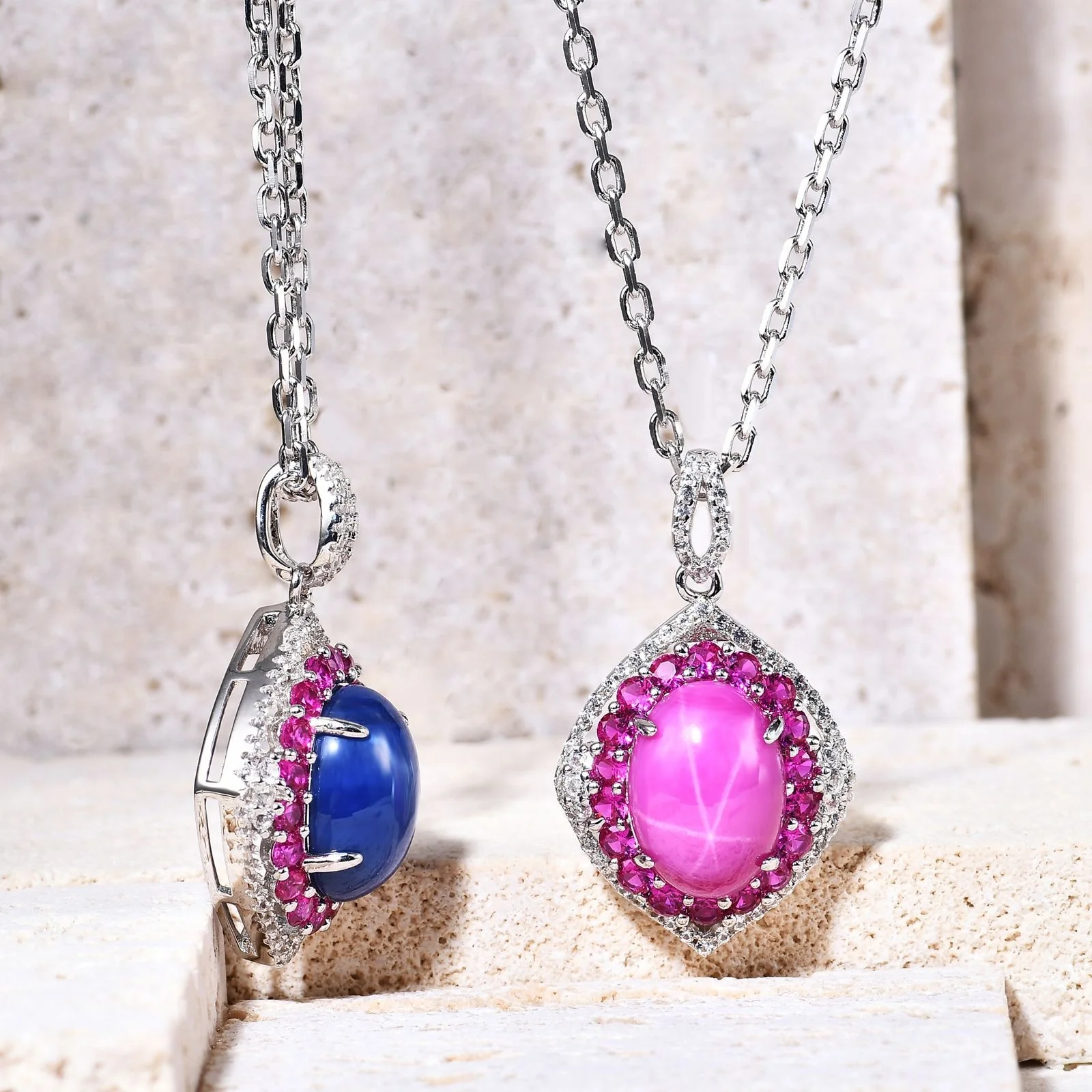 

genuine Luxury brand real jewels Six star red and blue pendant luxury jewelry accessories S925 silver inlaid Necklace Pendant hi