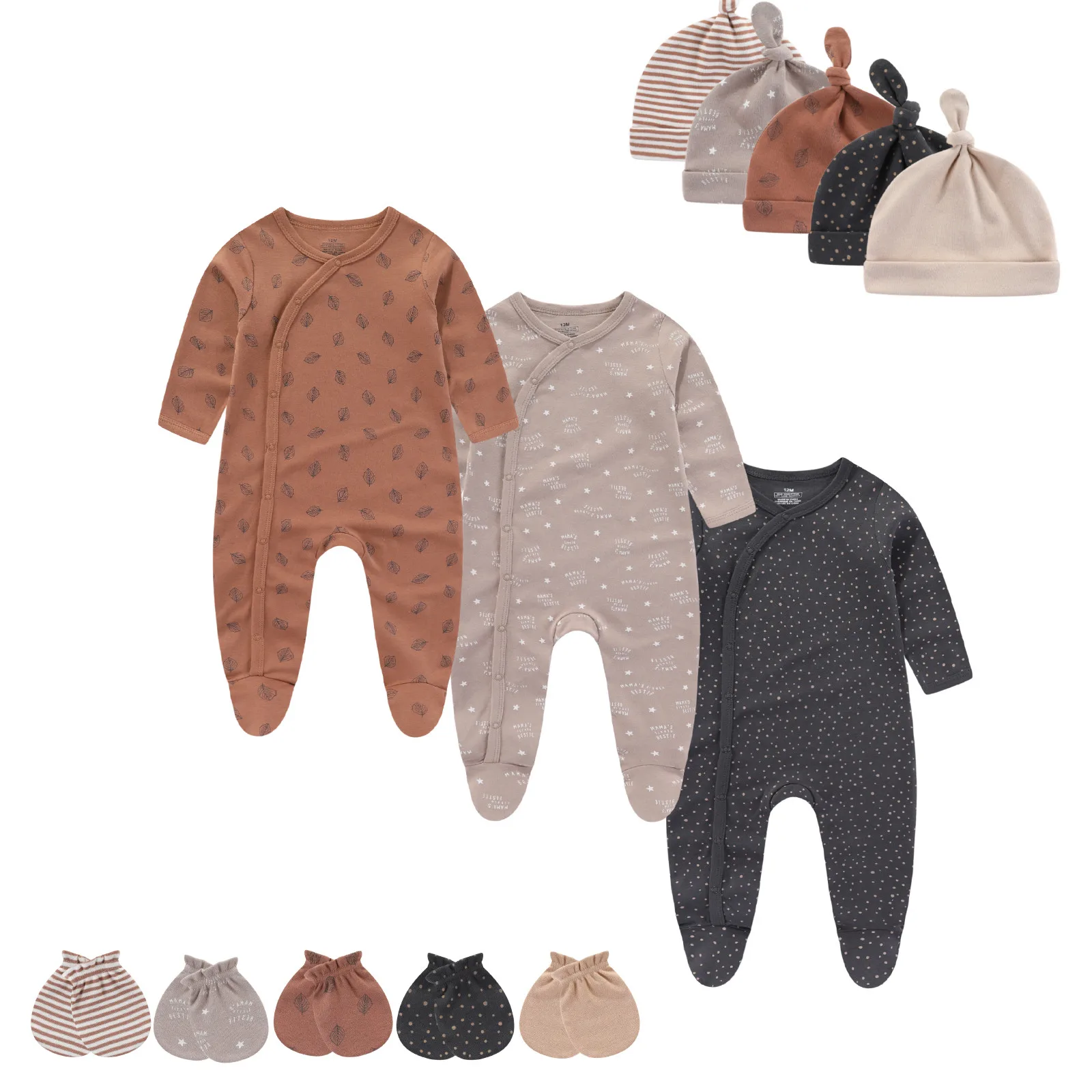 

13 Pieces Newborn Rompers+Hats+Gloves 100%Cotton Baby Girl Clothes Sets Spring Long Sleeve Baby Boy Clothes Cartoon Print
