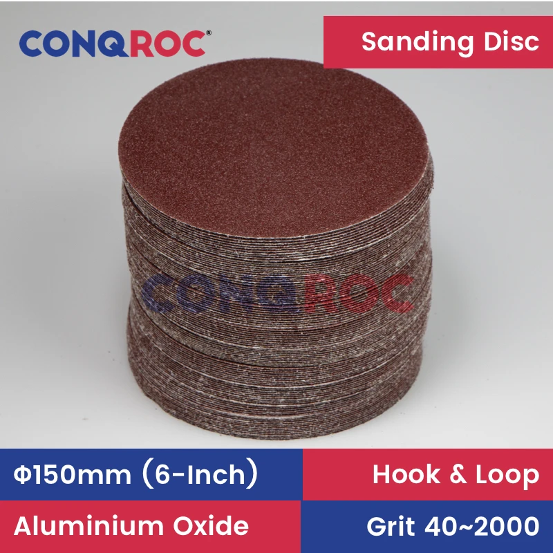 Sanding Discs 150mm 6-Inch Aluminum Oxide Dry Sanding Papers Hook and Loop 100-Piece Grit-40~1000