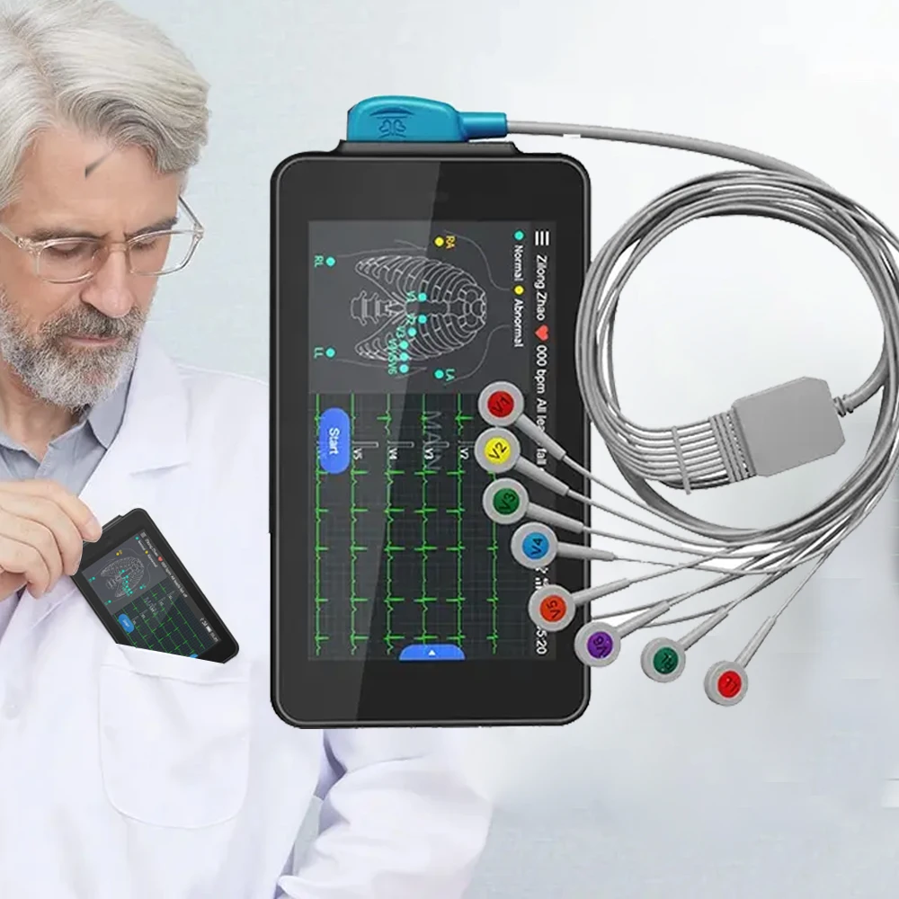 WIFI Portable ECG Machine Handheld Pocket ECG Machine Chargeable 6/12-Lead Glasgow ECG Data Analysis Transfer 250g