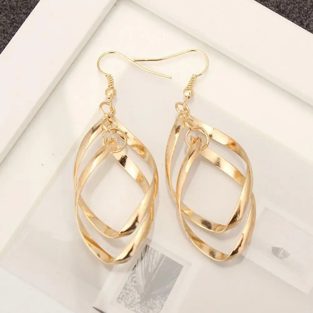 Double Rhombus Hook Drop Earrings, Lustrous Date Night Accessory for Women Casual Office Jewelry