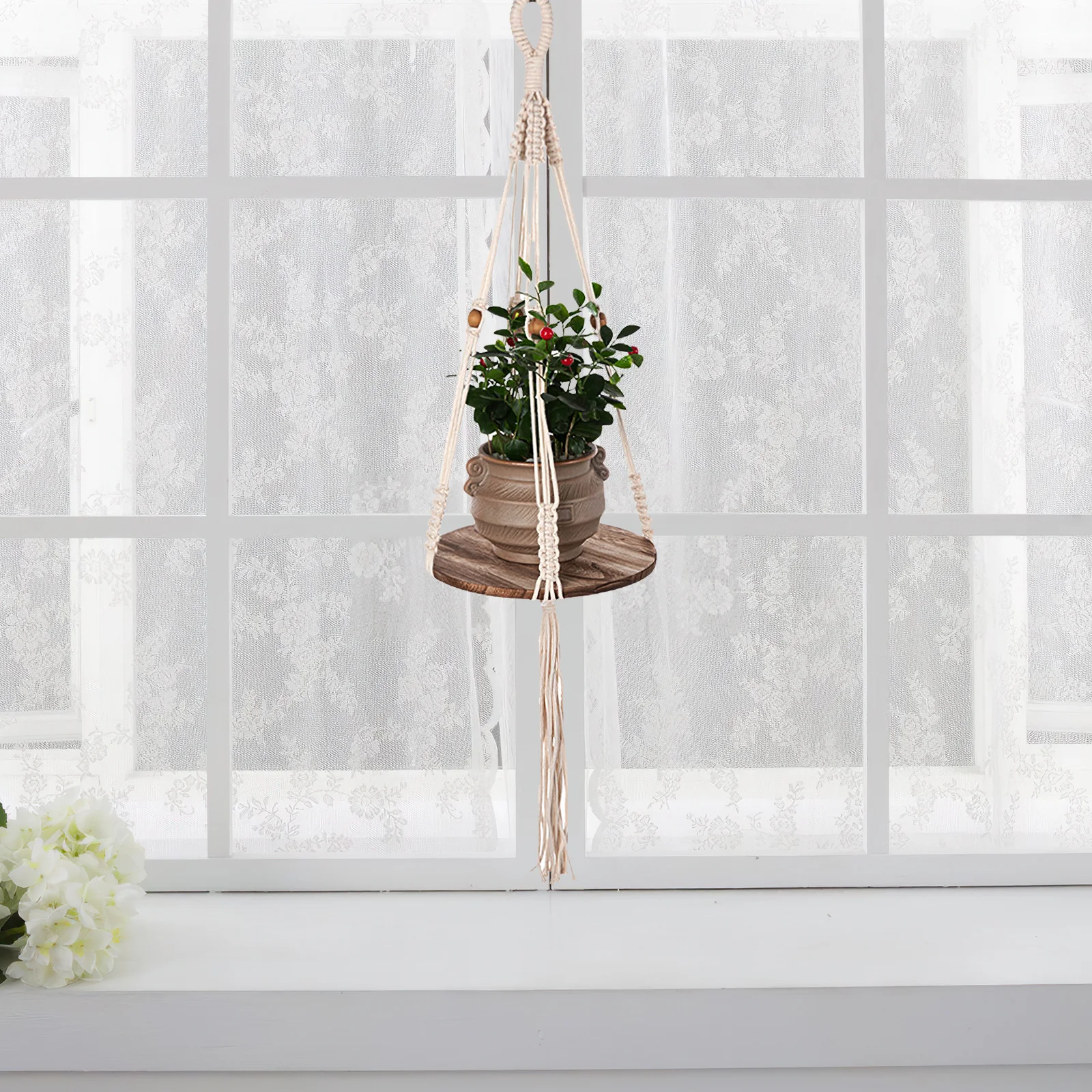 

Hanging Macrame Plant Hanger Indoor Woven Rope Holder For Flowerpots Decorative Cotton Bedroom Home Office Balcony Garden Space