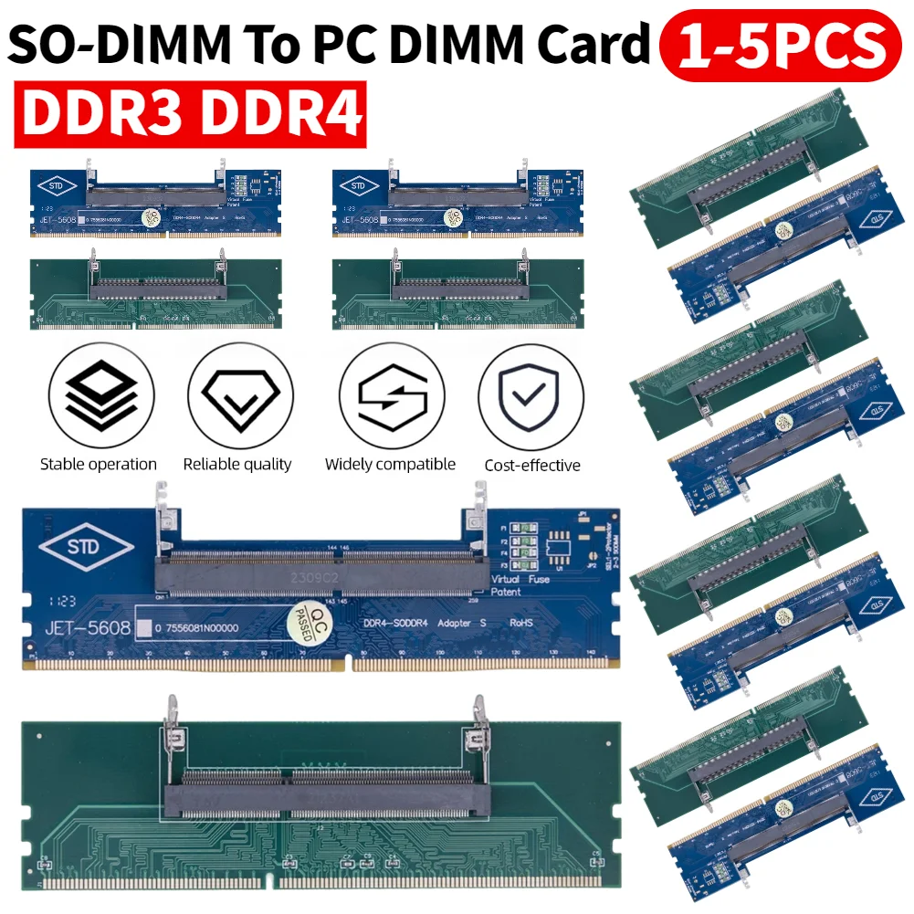 

1-5PCS Laptop To Desktop Memory Adapter Card DDR3 DDR4 SO-DIMM To PC DIMM Card Memory Adapter Memory Stick