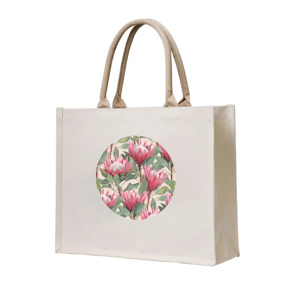 Painted King Proteas on Cream Tote Bag Customizable tote bag Shopper reusable grocery bags