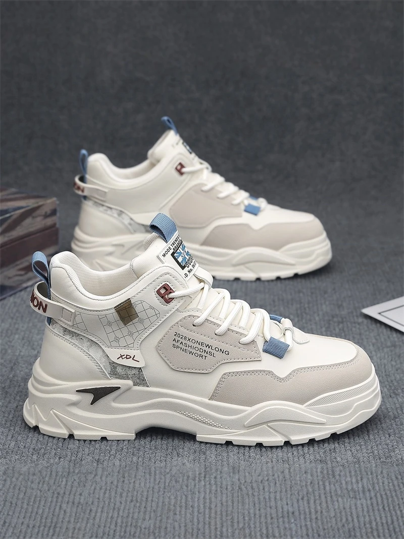 

Men's High-Top Boots Leather Upper Thick Bottom Sports Casual Shoes Comfortable Work Boots Increased Height Trendy Shoes