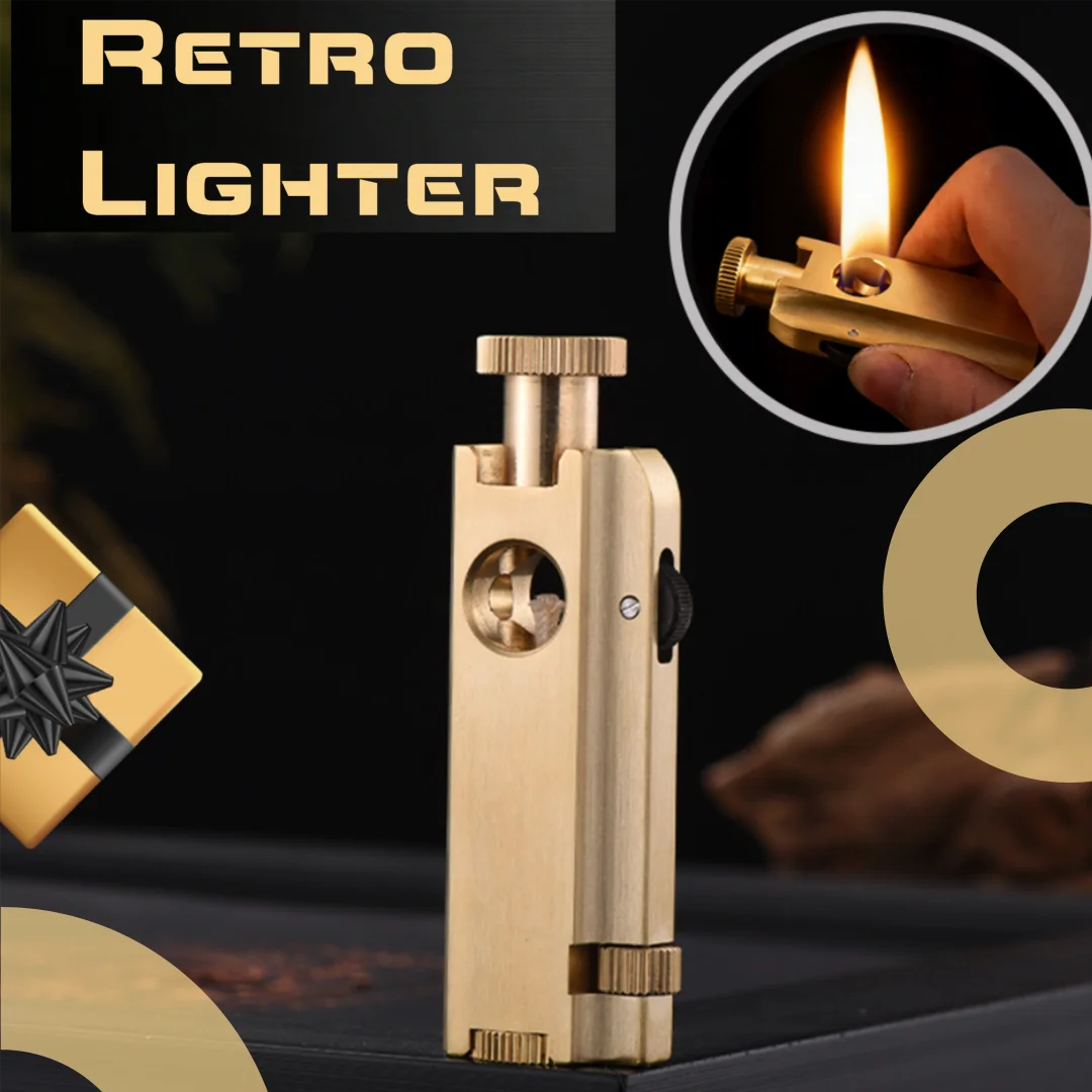 

(Oil free) 1 retro style lighter, creative brass pure metal lighter, household and outdoor universal igniter