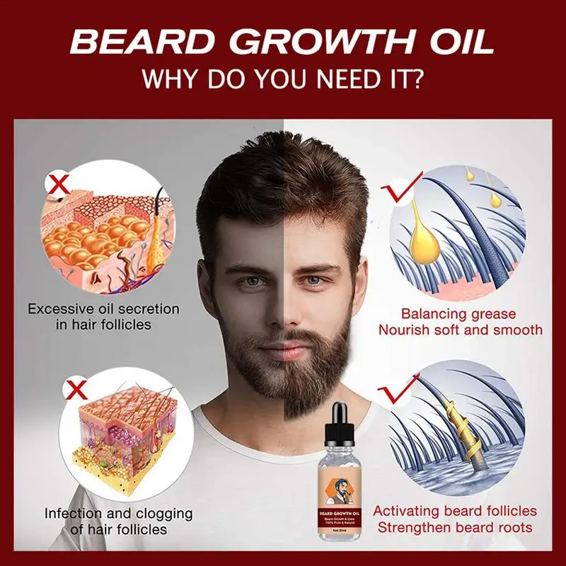 Grow Beard Oil For Men baffi crescita dei capelli e olio da barba naturale 30ml cura della barba barba idratante olio da barba per uomo Grow A