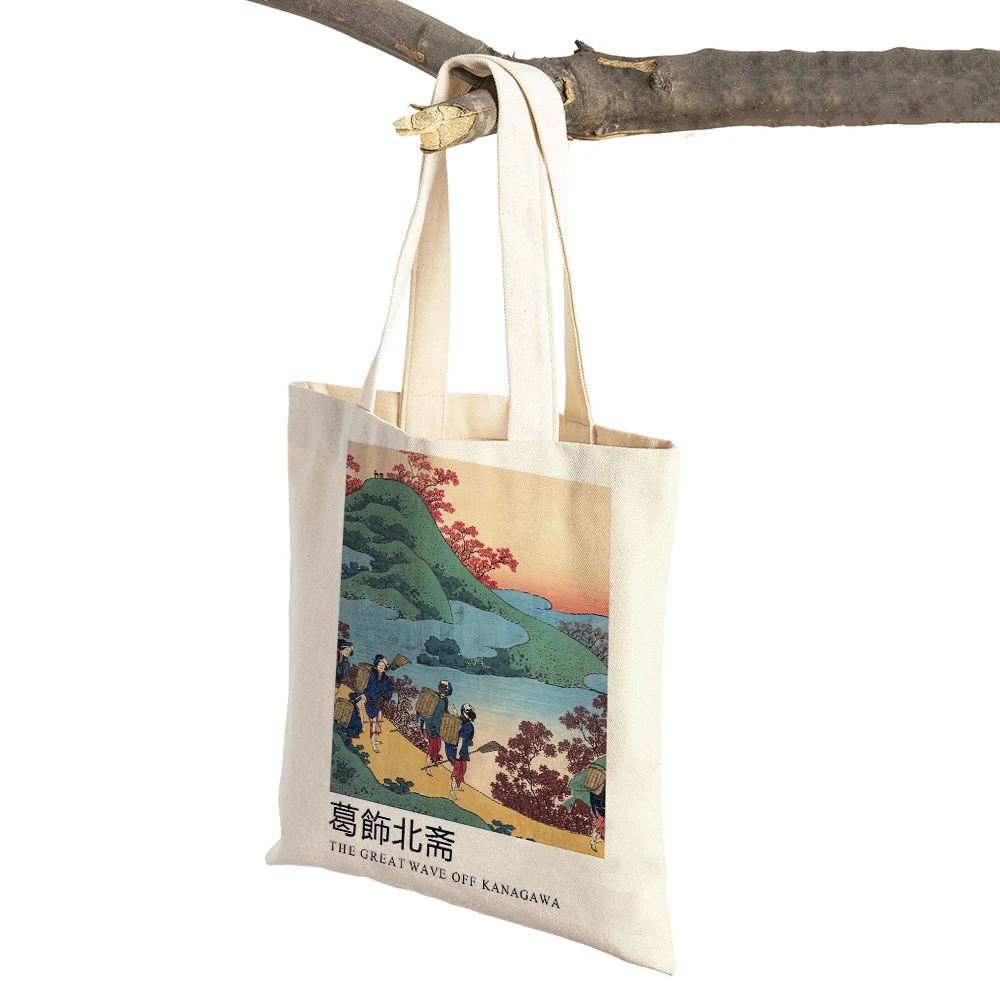 Vintage Tote Shopper Bag Abstract Japan Artist Hokusai Mount Fuji Women Shopping Bags Double Print Casual Lady Canvas Handbag