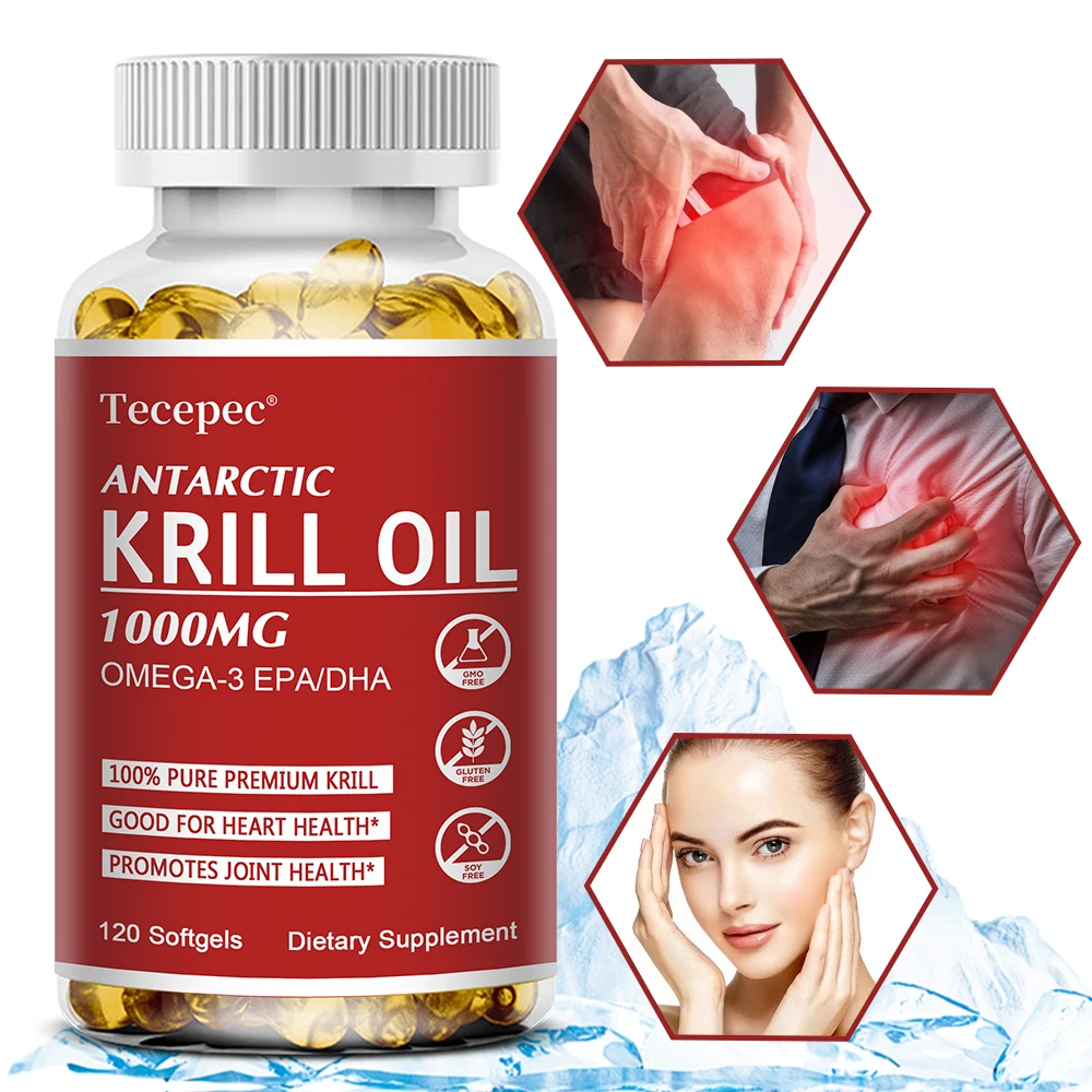 

Antarctic Krill Oil 1000 Mg Supplement with Astaxanthin, Omega-3, EPA, DHA and Phospholipids - Supports Heart, Joints Health
