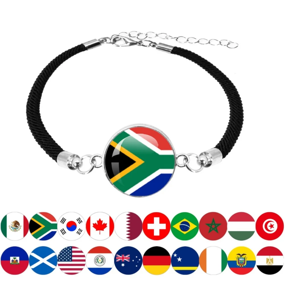 Pulsera con bandera nacional México Brasil Haití Australia Alemania Holanda Egipto Maroc Sudáfrica pulsera de cuerda tejida regalo de joyería