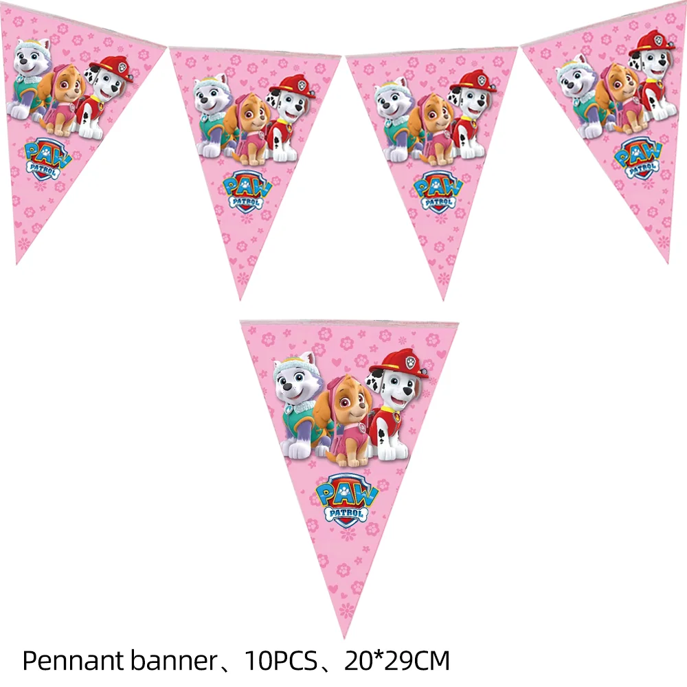 Cartoon Paw Patrol Birthday Banner Dogs Skye Happy Birthday Party Decor Kids Hanging Flag Pulling Flower Baby Shower Supplies