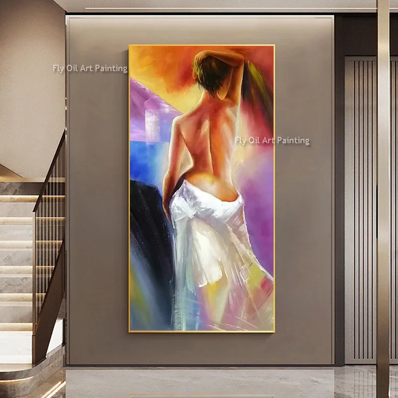 Hand Painted Abstract Woman Back Oil Painting, Thick Textured Canvas Wall Art, Modern Figurative Art for Living Room Home Decor