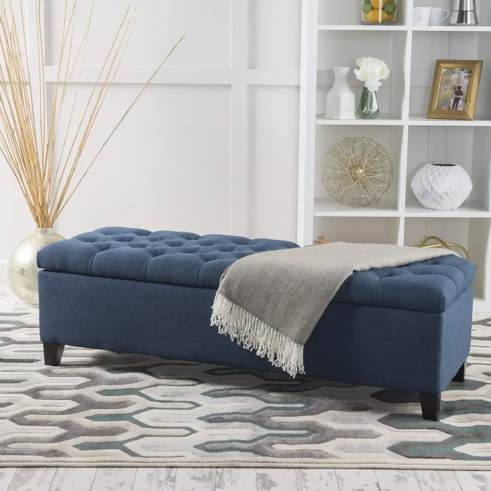 Fabric Storage Ottoman, Dark Blue, 17.75 D x 51.5 W x 15.75 H inch comfort and functionality