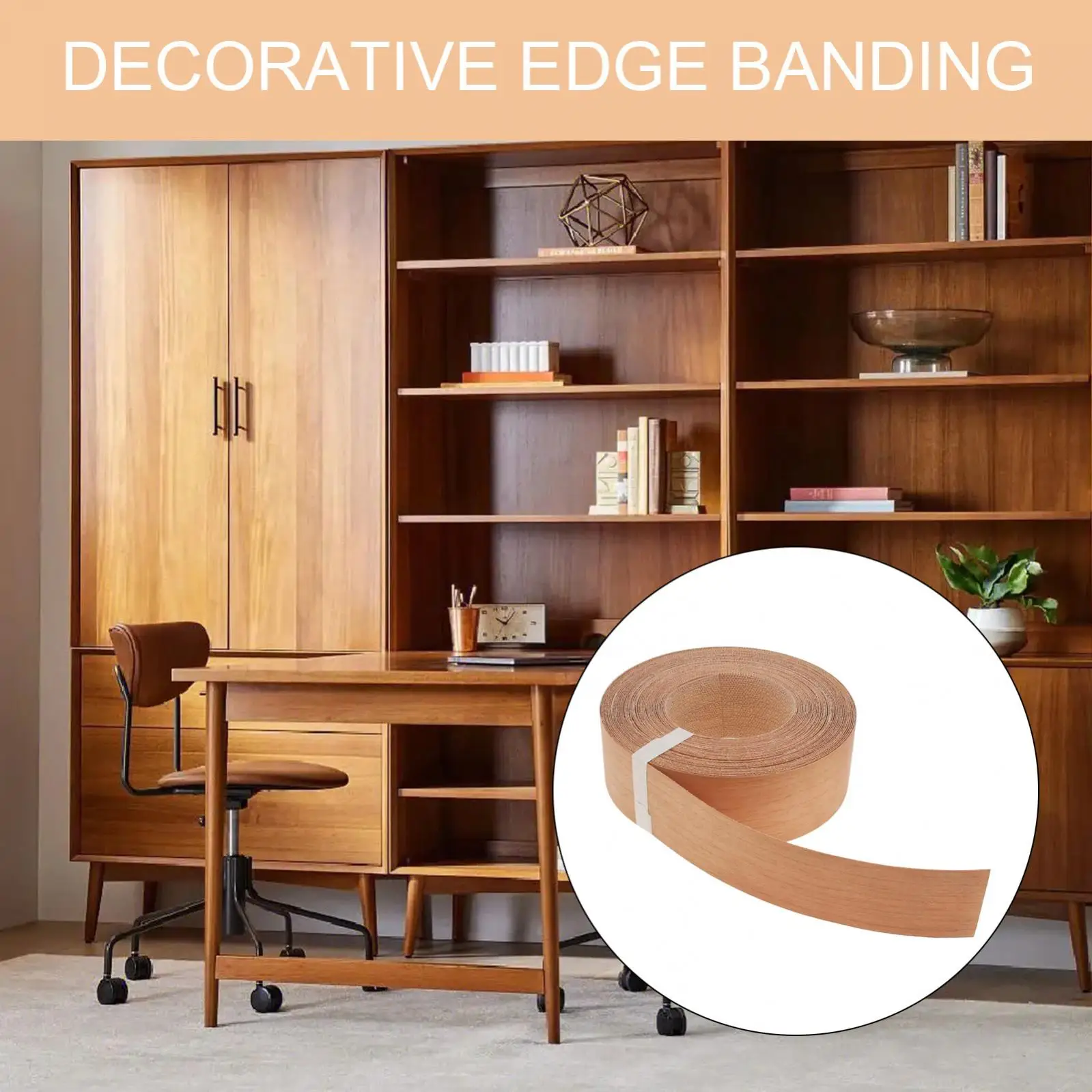 1.9 cm X 15m Hot Melt Adhesive Melamine Edge Banding Flexible Veneer Edging for Plywood Table / Cabinet, Pre-glued Veneer Edging