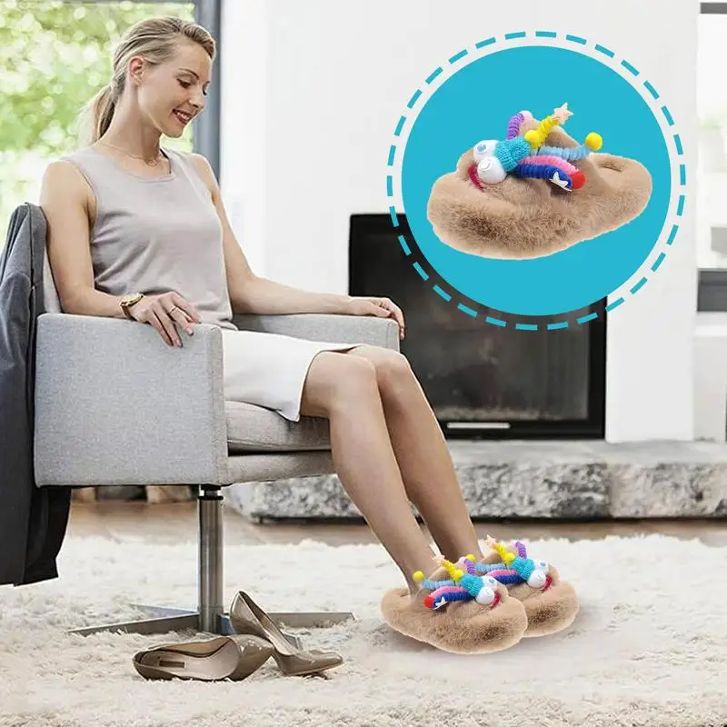 Cute Furry Slippers Colorful Big Eye Doll Design Fuzzy Fluffy Winter Slippers For Women Indoor Cute Plush Non Slip Fuzzy Slipper image 4