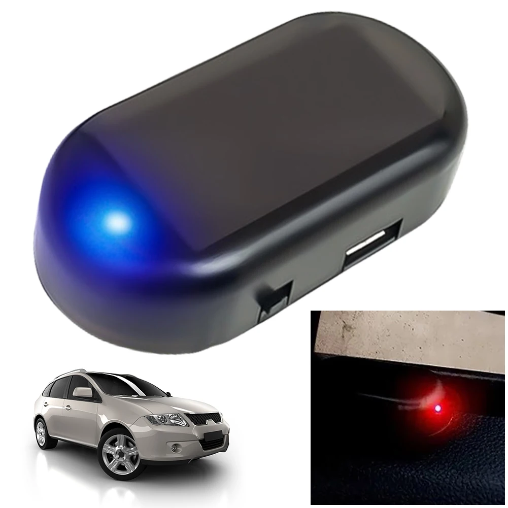 Solar Powered Car Fake Light Super Bright Simulated Dummy Alarm Blue/Red Light Wireless Warning Anti-Theft Caution Lamp