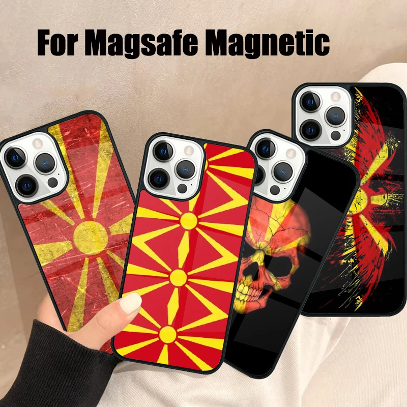 North Macedonia flag Magsafe Phone Case For iPhone 16 15 14 13 12 11 Pro Max Plus Mirror Wireless Magnetic Cover