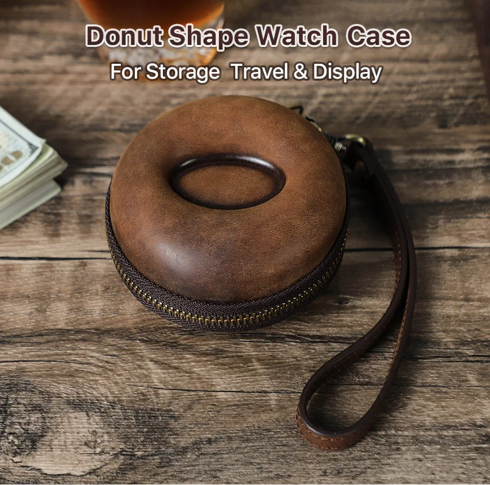 

Vintage Leather Round Detachable Portable Single Watch Organizer Anti-scratch Shockproof Wrist Watch Storage Box Travel Home Use