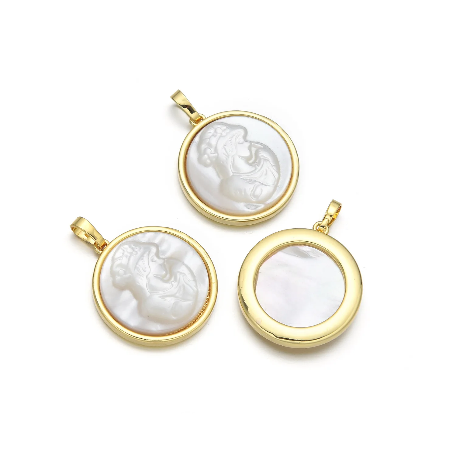 5 European and American White Shell Virgin Mary Pendant Copper Gold Plated Edge Shell DIY Jewelry Necklace Accessorie Wholesale