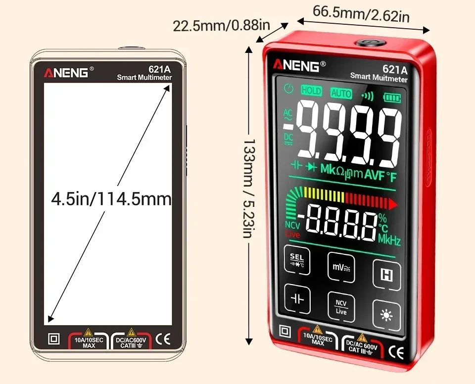ANENG 620C/621A Digitales Multimeter AC/DC Spannungs- und Strommessgerät 6000 Anzeigen NCV Temperatur Kapazität Widerstand Frequenz ﻿ – Detail 27