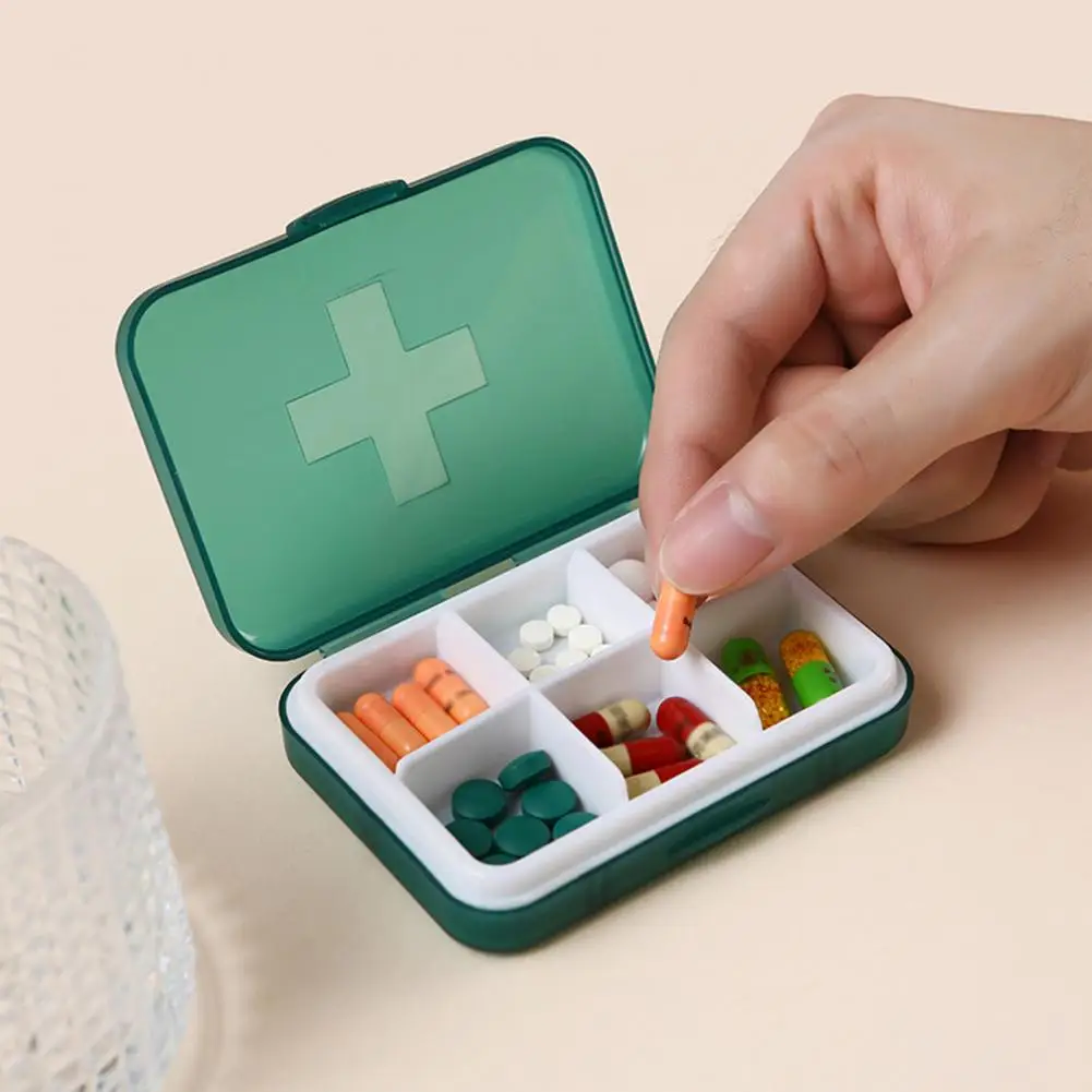 Small Pill Box Large Capacity Waterproof Thickened 6 Grids Pills Dispenser Case Pill Storage Box