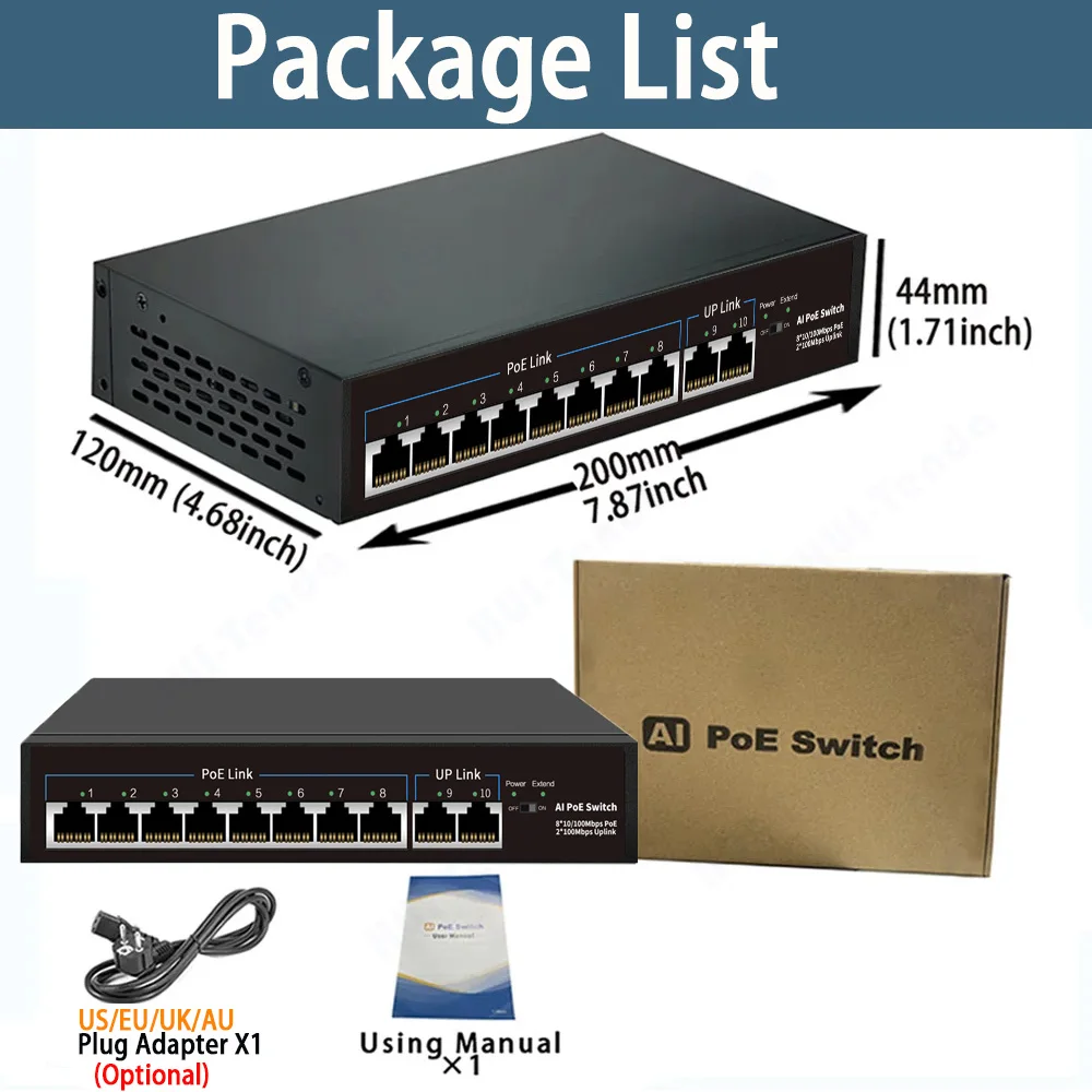 Huitenda 10/100Mbps PoE 스위치 4/8/16/24 포트 SFP 포트가 있는 활성 이더넷 스위치 IP 카메라/무선 AP용 VLAN 지원