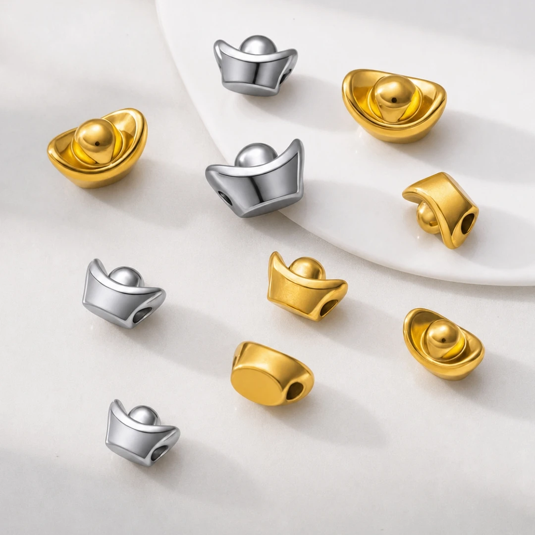 5pcs Stainless Steel Gold Beads for Jewelry Making Yuan Bao Golden Ingot Decor Spacer Beads for Bracelets Necklaces Earrings