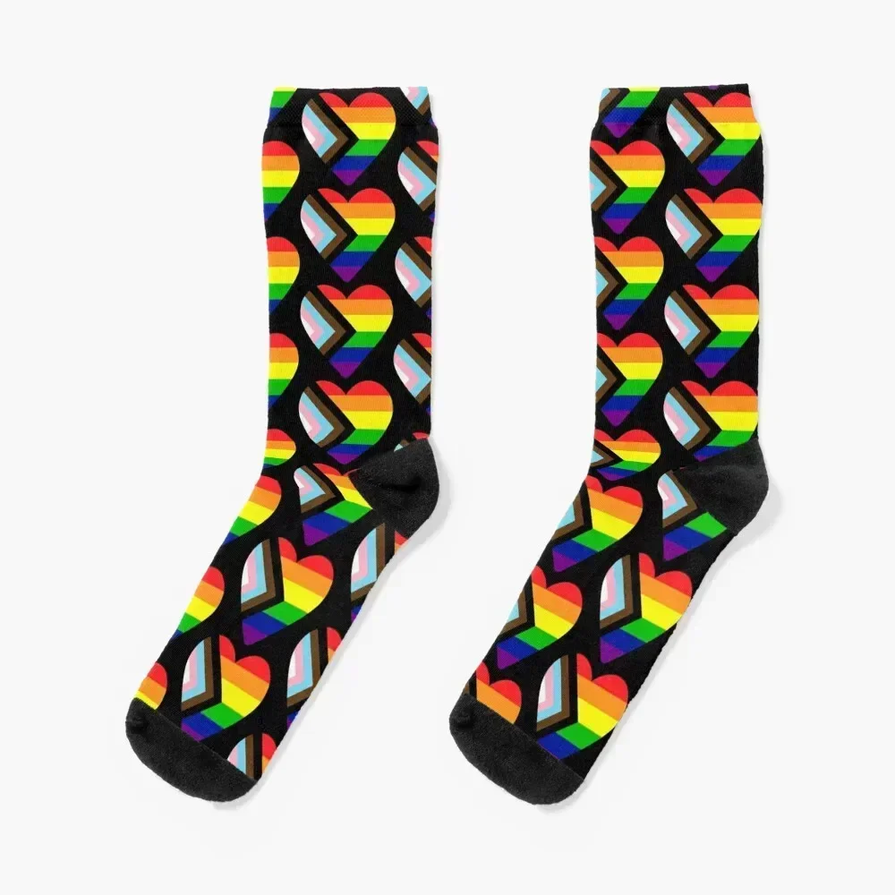 

Progress Pride Flag Heart Socks Hiking boots compression cartoon golf Boy Child Socks Women's