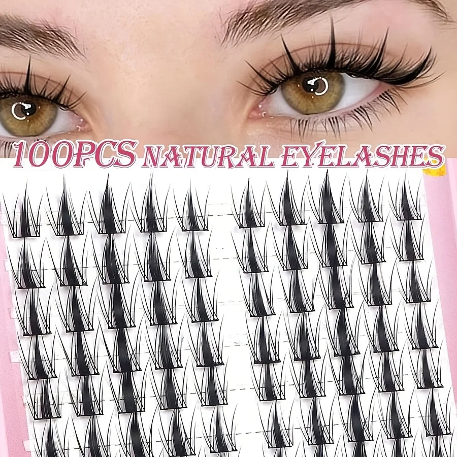 1 Box mit 100 Stück Cartoon-Katzenohren-Design Künstliche Wimpern, Natürliches Flauschiges Gefühl, Katzenaugen-Make-up-Effekt, Spitze Weizenähren-Optik Künstliche Wimpern